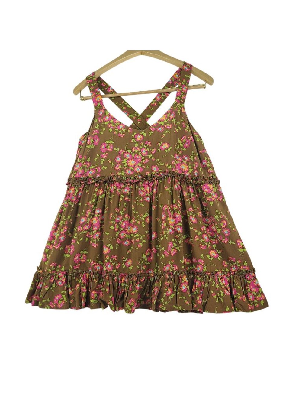 Matilda Jane On a Whim Tank Top Ruffle Floral Cross Back Woman Medium NWT